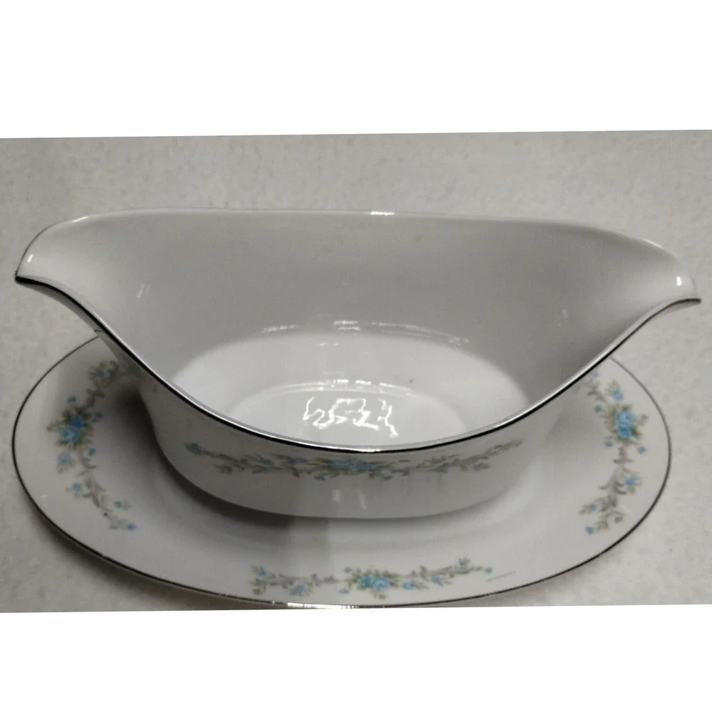 Royal Court Gravy Boat with Attached‎ Underplate Blue Fantasy Fine China